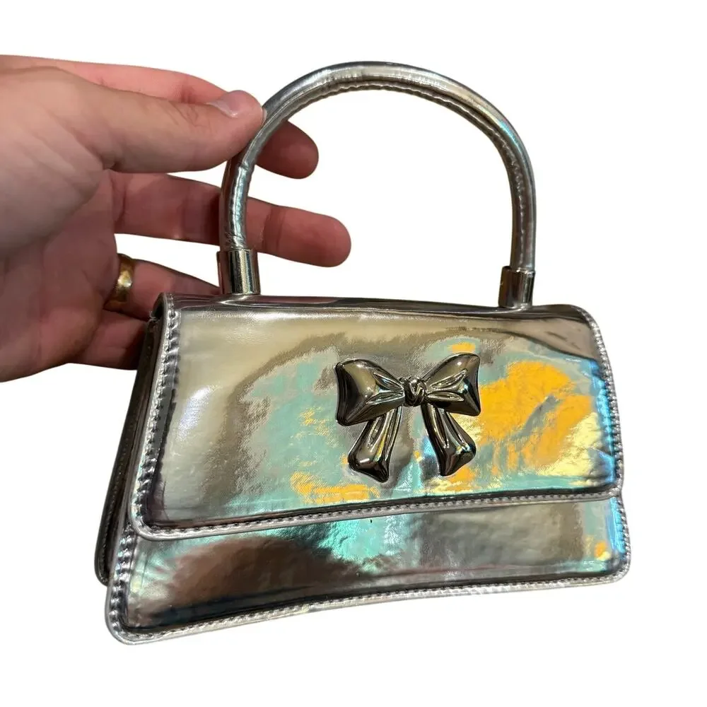 Olivia Miller Anya Mini Crossbody Bag Silver Metallic Reflective Clutch